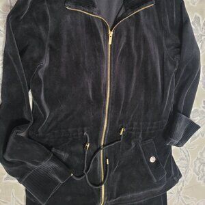 Jones New York Black Cotton Blend Velour Zip Front Jacket Size Small EUC